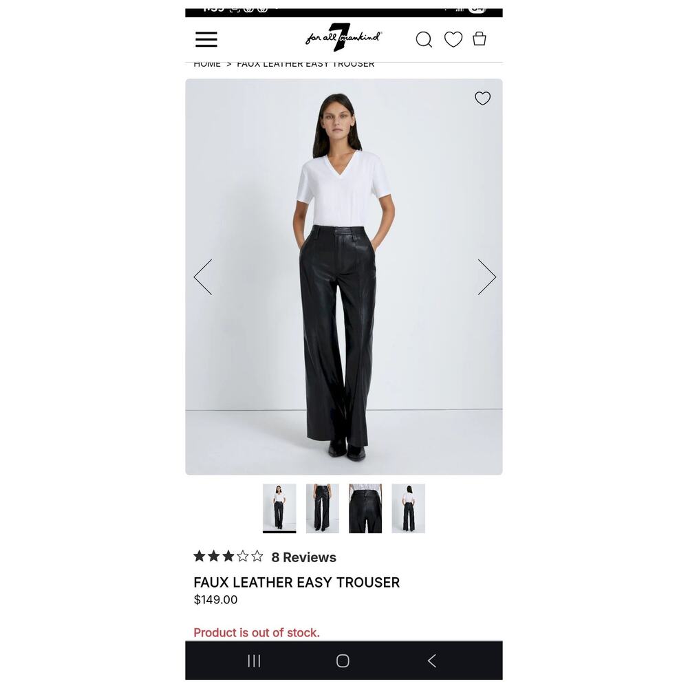 7‎ For All Mankind Faux Leather Black wide leg pants sz S